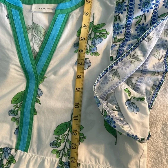 entro White Midi Dress with Blue Floral Print and Green Trim - Picture 15 of 16